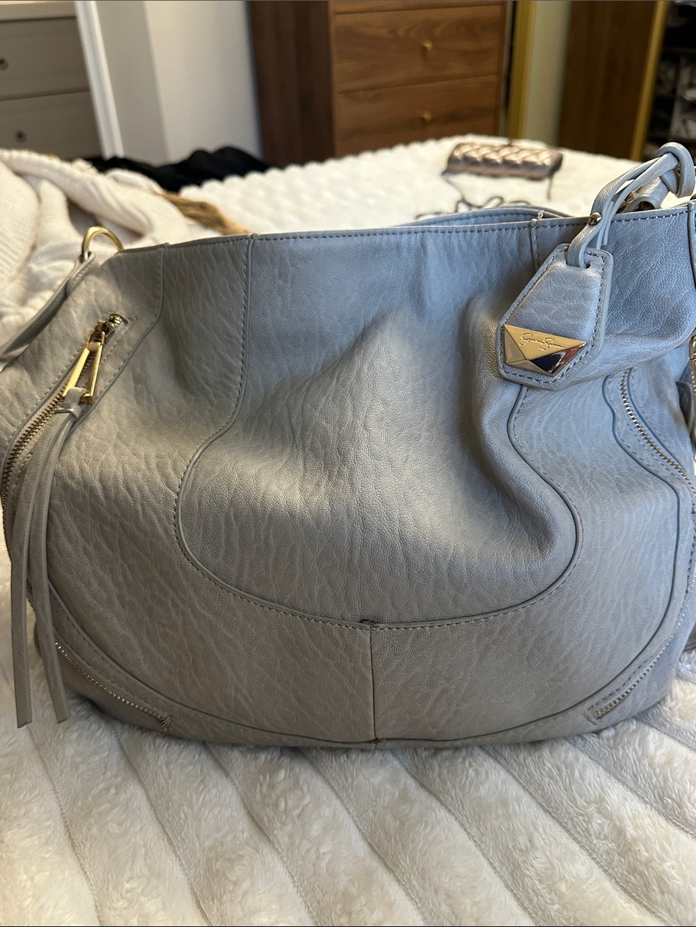 Jessica Simpson Gray Leather Tote Bag - Women's Shoulder Handbag